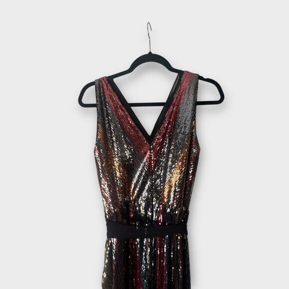 Julia Jordan V-Neck Stretch Multi Colored Sequin A-Line Midi Dress Size 6 - Picture 3 of 12